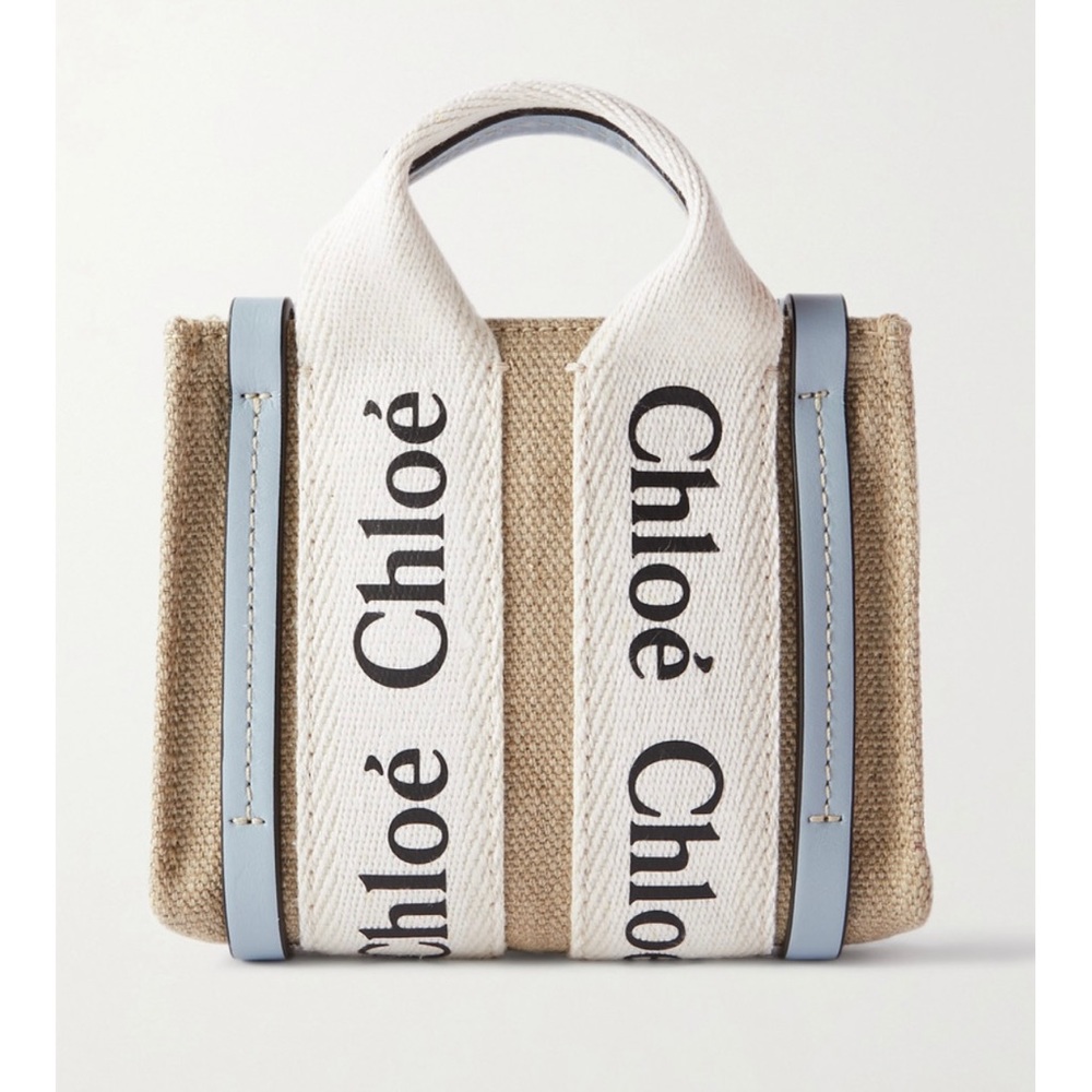 CHLOÉ woody nano leather-trimmed linen tote